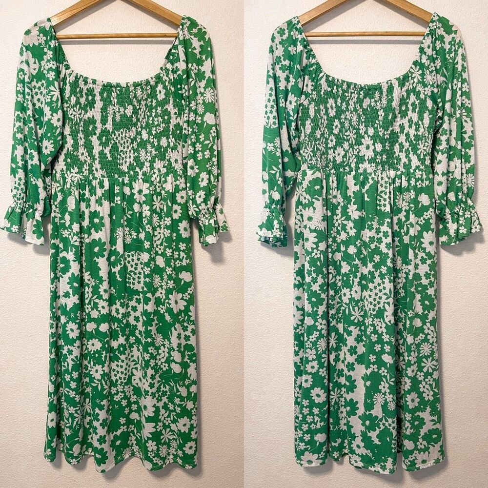 Sugar Lips Green‎ Floral Print Midi Dress Size M